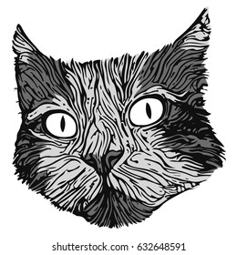 stylized cat portrait In black and white