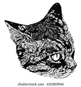 stylized cat portrait In black and white