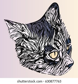 stylized cat portrait in blue and violet