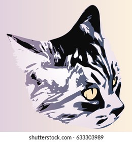 stylized cat portrait in blue and violet