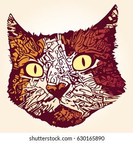 stylized cat portrait in orange and yellow