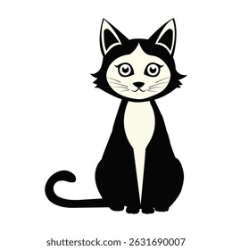 Stylized Cat Silhouette - Black Cat Vector Isolated on White