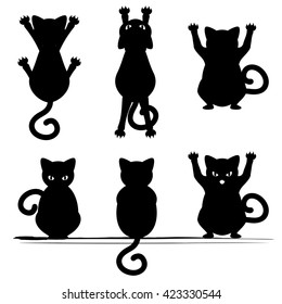 Stylized cat silhouette in different poses on white background.