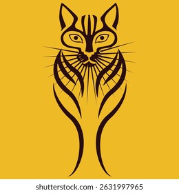 Stylized Cat Silhouette with Tribal and Ornamental Elements