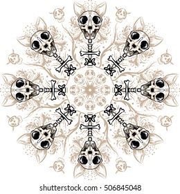 a stylized cat skull drawn in Illustrator