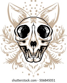 a stylized cat skull drawn in Illustrator
