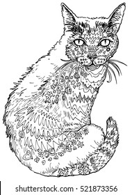 Stylized cat - vector illustration for  coloring book with doodle and zentangle elements