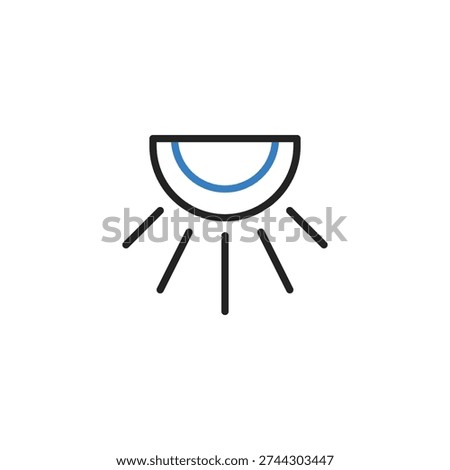 Stylized ceiling light icon emitting rays of light, featuring a blue accent for a modern, clean design.