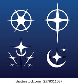 Stylized celestial star symbols on a dark blue background, evoking a mystical and futuristic aesthetic for astrology, space, and cosmic-themed designs