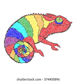 Stylized chameleon lizard. Hand Drawn Reptile, vector illustration in doodle style.
