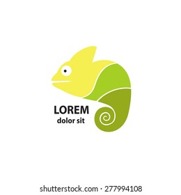 Stylized chameleon on a light background. Logo design for company.