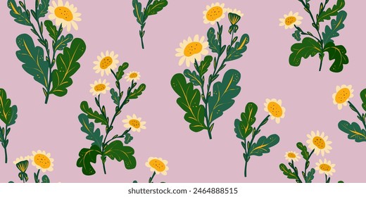 Flores de manzanilla estilizadas, patrón floral. Vector que se superpone sin patrón