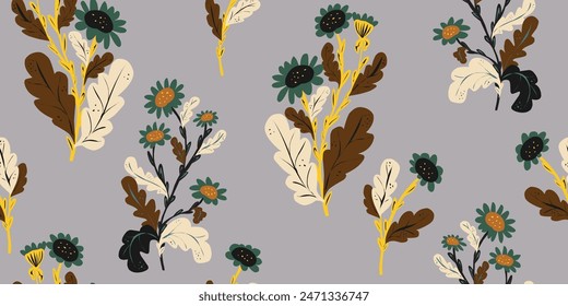 Stilisierte Kamillenblumen, Blumenmuster. Nahtlose Vektorgrafik