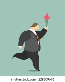 stylized character businessman running with a torch in his hand