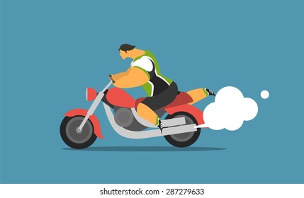 Stylized character male athlete rides a motorcycle stunt for completion,