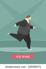 Stylized character man running across the ice on skates