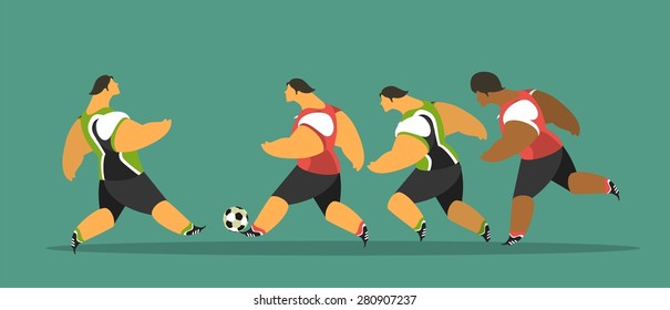 stylized characters group sportsmen footballer playing soccer