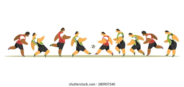 stylized characters group sportsmen footballer playing soccer