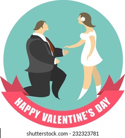 stylized characters man on his knee does offer women