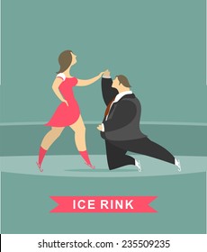  Stylized characters man and woman dancing on ice rink