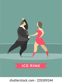  Stylized characters man and woman dancing on ice rink