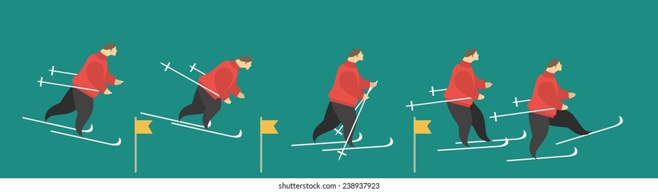 stylized characters are men on skis