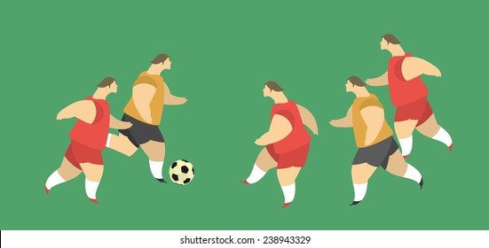 stylized characters men playing soccer with a ball