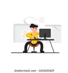 Caracteres estilizados definidos para la animación. El personaje está dedicado al diseño. El joven está dedicado a la pintura digital - Vector