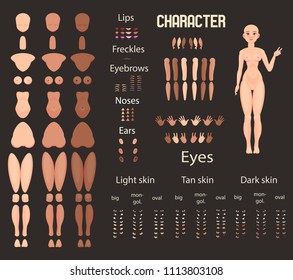 Stylized characters set for animation. Female model