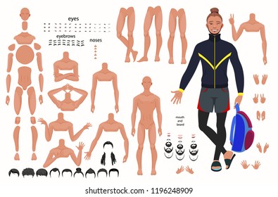 Stylized characters set for animation. Some parts of body. Vector illustration
