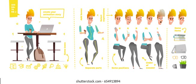 Stylized characters set for animation. Some parts of body