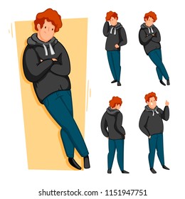 Stylized characters set. Character young man. Vector character.