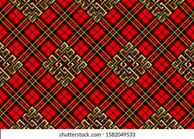 Stylized checkered background with patterns for prints, fabrics, designs, clothes. The basis of the background is the Brodie Tartan
