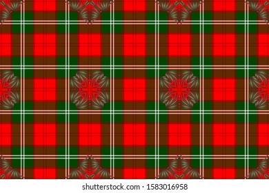 Stylized checkered background with patterns for prints, fabrics, designs, clothes. The basis is Lennox tartan