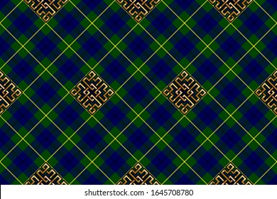 Stylized checkered background with patterns for prints, fabrics, designs, clothes. The basis of the background is the Johnston Tartan