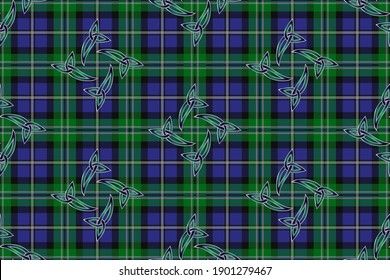 Stylized checkered background with patterns for prints, fabrics, designs, clothes. The basis of the background is the Scottish Tartan