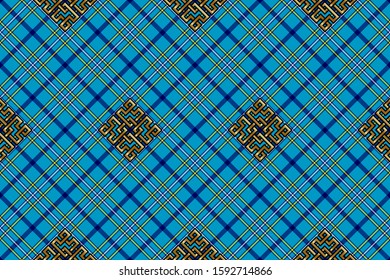 Stylized checkered background with patterns  the background is the Scottish Tartan. The basis is Alaska tartan