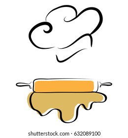 Stylized chef hat with dough and rolling pin