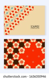 stylized cherry flowers card templates in red ivory brown shades