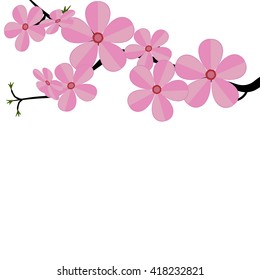 Stylized cherry Japan cherry branch with blooming flowers vector illustration