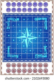 Stylized chess on the topic of fantasy. View from above. Vector illustration.