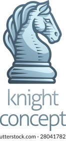 Stylized chess piece knight, horse icon. Tactical surprise, agility, and unconventional thinking through clean modern concept design.