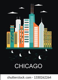 Stylized Chicago city in bright colors. Vector