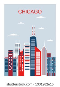 Stylized Chicago city in bright colors. Vector