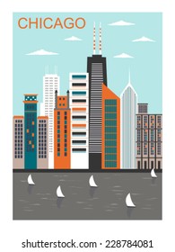 Stylized Chicago city in bright colors. Vector