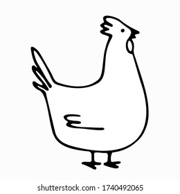Stylized chicken in a doodle style. Illustration of a funny chicken. Farm animals.