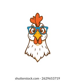 Stylized Chicken Head Wearing Big Playful Decorative Glasses Vector Illustration