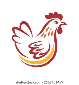 Stylized chicken logo with bold yellow and red colors