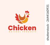 Stylized Chicken Logo: Red, Orange, and Yellow Vector Illustration for Natural Products Branding.