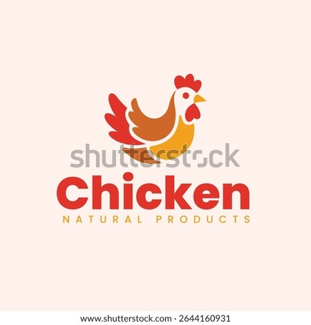 Stylized Chicken Logo: Red, Orange, and Yellow Vector Illustration for Natural Products Branding.